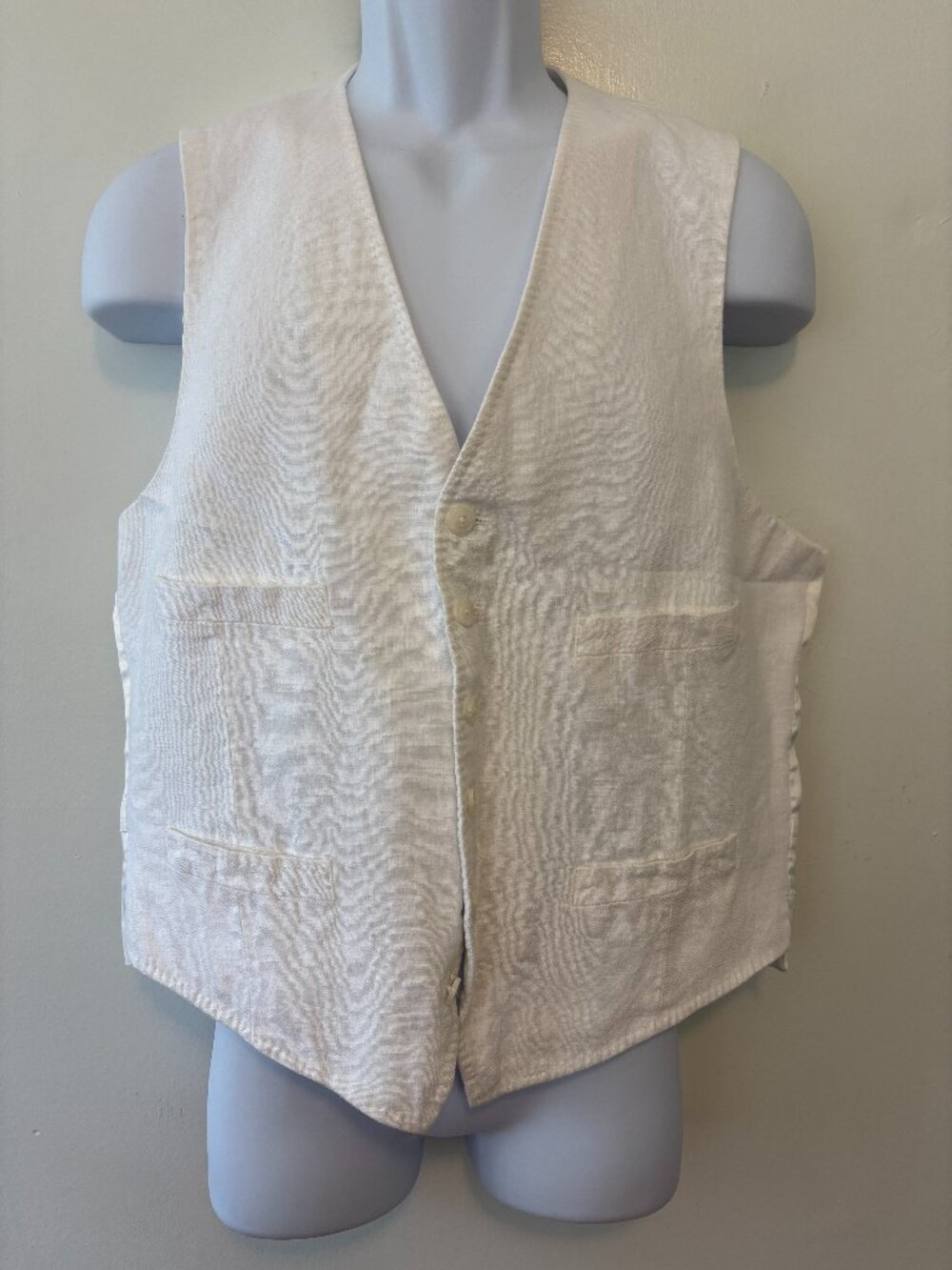 Baird McButt Linen Button Vest Mens Large White Murano